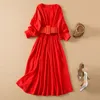 2024 Spring Summer Women's Dress Slash-Neck dragkedja 3/4 Sleeve Woman's Casual Long Dresses AS010