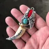 Hänge halsband hundtänder inlagd tibetansk silver tanduttag titanstålhalsband