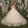 Jurken voor meisjes Prinses Kant Applicaties Witte mouwloze bloemenjurk voor bruiloften Eerste communie Formele feestjurk Vestidos Largos
