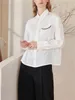 Blusas femininas simples blusa de seda frisado bolso decoração 2 cores senhoras único breasted manga longa temperamento camisa