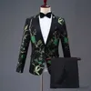 Herrdräkter blazrar 2021 stilig guld blommig brudgummen smoking kostym för män toppade lapel smal fit mens middag fest bröllop prom kostymer terno masculino