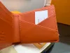2023 designer kvinnor lila plånböcker unisex präglad bokstav flera plånböcker orange korthållare märke mäns multikort långa plånbok kostym klipp blixtlåsfickor