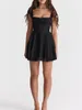 Casual Dresses GypsyLady Black Sexy Chic Mini Dresss Cotton Lace Hollow Out Sleeveless Backless Tie Up Party Women Ladies Vestidos