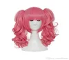 Korte Anime Cosplay Pruik Roze Kleur Synthetische Pruiken met Twee Paardenstaarten voor Kostuum Partij Hoofd Slip Wig68803033617315