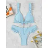 Mulheres Swimwear Sexy Ruffled Frilled Bikini Mulheres Feminino Swimsuit Two-Peças Set Brasileiro Bathing Terno Swim K3331