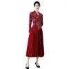 Casual Dresses Miyake Pleated 2024 Autumn/winter Suit Collar Dress With A Stylish Waist Tied French Retro Maix