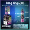 Best-seller UZY Bang King 6000 Puff Descartáveis E Cigarros 0.8ohm Mesh Coil 14ml Pod Bateria Recarregável Eletrônico Cigs Puff 6K 0% 2% 3% 5% Vape Descartável