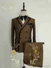 Trajes para hombres Blazers Moda de lujo Esmoquin a cuadros para novio Trajes de hombre con doble botonadura para boda Vestido de fiesta para hombre Traje Homme (chaqueta + pantalones)