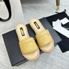 Women Sandals Slippers Summer Beach Shoes Leather Metal Straw Thick Soled Slippers Chain Decoration Fashionable Casual Shoes 35-42 10A