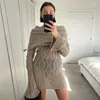 Sukienki swobodne Taruxy dzianinowa mini sukienka dla kobiet Slim Rib High Talle Flare Rleeve Femme 2024 Zima zima Bodycon Sexy Woman