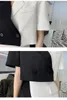 İş elbiseleri ofis bayan tarzı iki parçalı set kadın outifits 2024 moda yaz siyah beyaz patchwork kısa üstleri kadın etek sl032