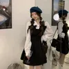 ワークドレスセット女性プレッピー美学ボウ2ピースソリッドシャツハイストリートエレガントな韓国服ファッションティーンヒップスター