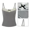 Tanks pour femmes 2024 Summer Bow Lace Edge Crop Tops Hors épaule Spaghetti Strap Tanke Top sans manches Couleur unie Camis pour femmes Ins