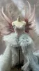 Vestidos informales Fiesta formal baja gris de gama alta Vestidos maxi florales de encaje con cuentas delicadas con tren desmontable Vestido nupcial de flores en 3D