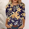 Women's T Shirts Vintage Floral Print 7/10 Sleeve Crew Neck Shirt Top Workout Womens Long Tops