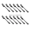 Forks 12 Piece Black Dinner Set Stainless Steel Cutlery Table Dessert Metal Fork Sierware Drop Delivery Home Garden Kitchen Dining B Dhren