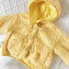 Piumino per bambini Ragazze in pile Solido a maniche lunghe Giacche in cotone con cappuccio 1-6 anni Bambini Autunno Inverno Versatile Cappotto imbottito giallo