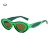 Lunettes de soleil UV400 Lunettes de soleil ovales Hip Hop Bleu Vert Nuances Deux couleurs Oeil de chat