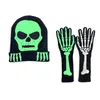 Boinas Guantes de garra de esqueleto de Halloween que brillan en la oscuridad Calentadores de manos Accesorios de fiesta Gorro DXAA