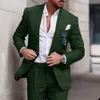 Fashion Linen Suits for Men Chic Lapel Double One Button Male Suit Slim Fit Business Casual Wedding Tuxedo 2 Piece Costume 240125