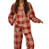 Women's Sleepwear Pajamas Plus Size Clothes Ladies Flannel Cotton Home Wear Suit Autumn Winter Plaid Print Sleep Tops