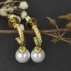 Boucles d'oreilles de bijoux de luxe, crochet en or, boucle en fil torsadé, boucles d'oreilles en perles en argent sterling avec plaqué jaune 14 carats