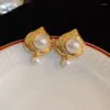 Stud Earrings Sweet Rhinestone Pearl Love Heart For Women Fashion Temperament Jewelry