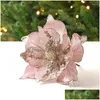 装飾的な花の花輪1PC 22cm人工キラキラクリスマス偽の花クリスマスツリーハンギングペンダント装飾