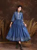 Casual Dresses Women Clothing 2024 Spring Female Vestidos Vintage Three Quarter Sleeved Denim Long Dress Brodery Draw String 82599