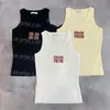 Mui Mui Tank Top Mui Rhinestone Women Singlet Tank Topsレターセクシーなノースリーブシングレットスポーツカジュアル高級デザイナータンク392