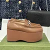 Designer Women's Formal New Classic Calf Leather Retro Sponge Cake Waterproof Platform Tjock Sloping Heel Flat Sole Loafers Single Shoes