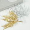 Fiori decorativi 12/24 pezzi oro argento plastica artificiale foglie di felce per Natale matrimonio decorazioni per la casa fai da te accessori per scrapbooking falso