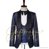 Abiti da uomo Blazer di alta qualità Jacquard blu 3 pezzi Abito da uomo Set sposo smoking da sposa 2022 Tailor Made Luxury formale Slim Fit Terno Masculino