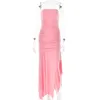 Casual Dresses Boozrey Sexig Solid Slash Neck Asymmetrical Party for Women Elegant Pink Sleeveless Halterneck Breast Wrap klänning