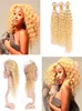 Vague profonde 613 tissages de cheveux avec 360 fermeture frontale Bleach Blonde cheveux bouclés profonds 3 paquets avec 360 dentelle frontale 225x4x23006045