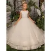 Jurken voor meisjes Prinses Kant Applicaties Witte mouwloze bloemenjurk voor bruiloften Eerste communie Formele feestjurk Vestidos Largos