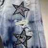 Designer paarse jeans voor heren Modeontwerper Splicing Jeans Gescheurde denimbroek Luxe hiphopbroek jeans