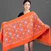 Halsdukar lila broderare blomma sjal wraps kashmir blandning mujer bufanda halsduk echarpes poncho cape tjock varm varm