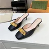 2024 Newest High Qualit Sandals Slippers Women Elegant High Heel Sandals Luxury Designer metal buckle Slippers Women's Summer Fashion Leather kitten Hee