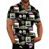 Herrens avslappnade skjortor 3D Print Fighter Plane Graphic Shirt for Men Summer Overdized Hawaiian Bluses Streetwear Button Up