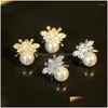 Kolczyki stadninowe małe pszczoły Pearl Ear Studs z designem proste słodkie i modne dla kobiet z upuszczeniem biżuterii Dhrjk