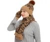 Hattar halsdukar handskar set höst och vinter stickad hatt set leopard mönster varm ull halsduk handske tre bit7001648