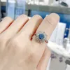 Swarovskis – bagues de styliste pour femmes, bague de qualité originale, tournesol bleu, élément féminin, marguerite en cristal