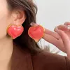 Stud Earrings Vintage Pink Big Peach Love Heart Geometry For Women Jewelry 2024 Retro Franch Exaggerated Female Sweetness