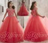 Robes de concours de petites filles portent de nouvelles perles de cristal d'épaule en tulle de corail robe de soirée formelle pour les enfants adolescents fleurs robes de filles 5959229