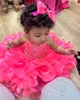 Cupcake Girl Pageant Elbise 2024 Crystal Furfle Küçük Çocuk Kokteyl Yükselen Yıldız Sahnede Resmi Parti Dans Elbisesi Bebek yürümeye başlayan çocuk kızları Sarı Aqua Neon Pink