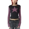 T-shirts Femmes Femmes Y2K Chemise rayée Esthétique Manches longues Col rond Star Stripes Slim Fit Dames Harajuku Tops pour Casual Quotidien