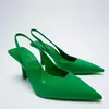 Sandalen Zomer Dames Hakken Rode Puntige Slingback Schoenen Groen Zwart Paars Kitten Party Prom Dames Stiletto's