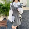 ワークドレスセット女性プレッピー美学ボウ2ピースソリッドシャツハイストリートエレガントな韓国服ファッションティーンヒップスター