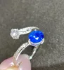 Anéis de cluster LR Blue Sapphire Ring 1.18ct Real Pure 18 K Natural Unheat Royal Gemstone Diamonds Stone Feminino